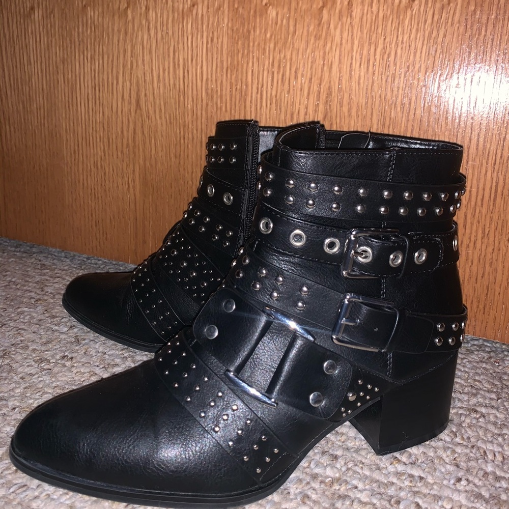 Studded black leather boots